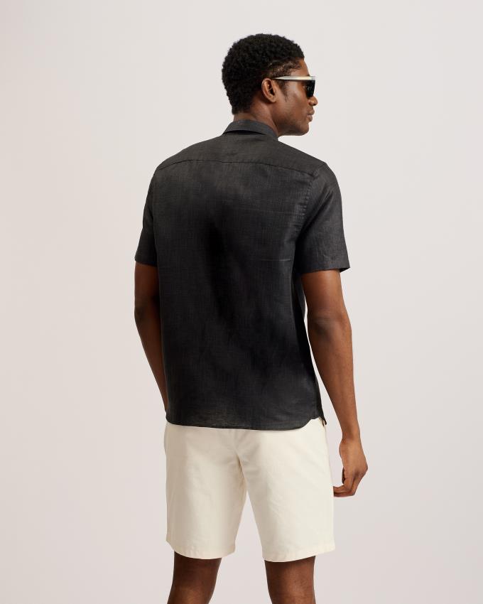 Chemises Ted Baker Short Sleeve Linen Cotton Noir Homme | HMN-60427530